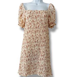 TRIXXI Ditzy Floral Short Puffed Sleeves Smocked Bodycon Mini Dress M Fitted